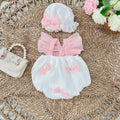 Pink Bow Peony Romper NB–12M | Baby Romper with Matching Hat | Birthday, Photoshoot & Special Occasion Outfit