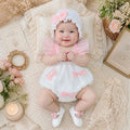 Pink Bow Peony Romper Newborn–12Months  | Baby Romper with Matching Hat | Birthday, Photoshoot & Special Occasion Outfit