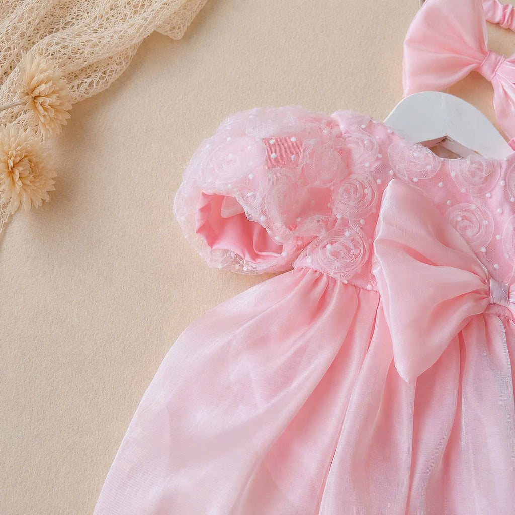 Pink Rosebud Romper Dress NB–12M | Floral Baby Romper Dress | Birthday & Photoshoot Outfit