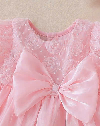 Pink Rosebud Romper Dress NB–12M | Floral Baby Romper Dress | Birthday & Photoshoot Outfit