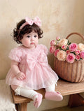 Pink Rosebud Romper Dress Newborn–12Months  | Floral Baby Romper Dress | Birthday & Photoshoot Outfit